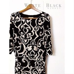 White House Black Market blouson damask dress